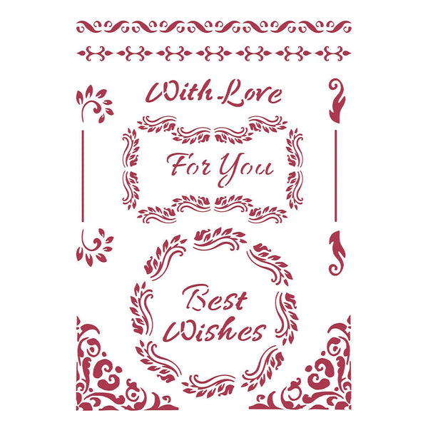 Stamperia Stencil Classic Christmas BEST WISHES - 21 x 29.7 cm / 8.25" X 11.75" #KSG477
