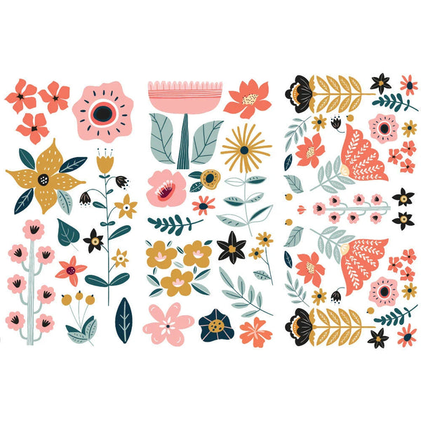 re-design Prima DOODLE FLOWERS 6x12 Decor Transfers 3 sheets #656034
