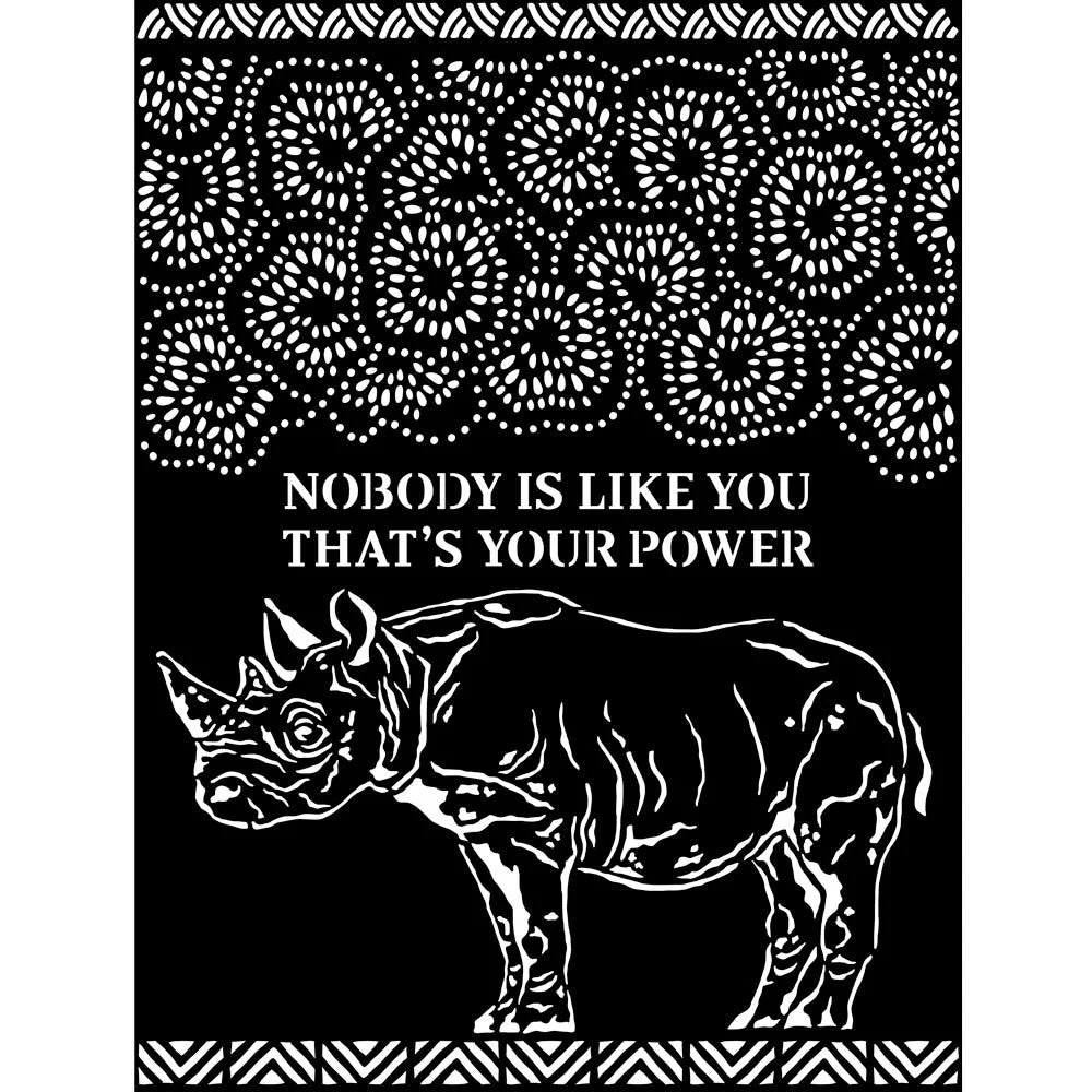 Stamperia Mix Media Art SAVANA RHINO Stencil 20x25 cm #KSTD103