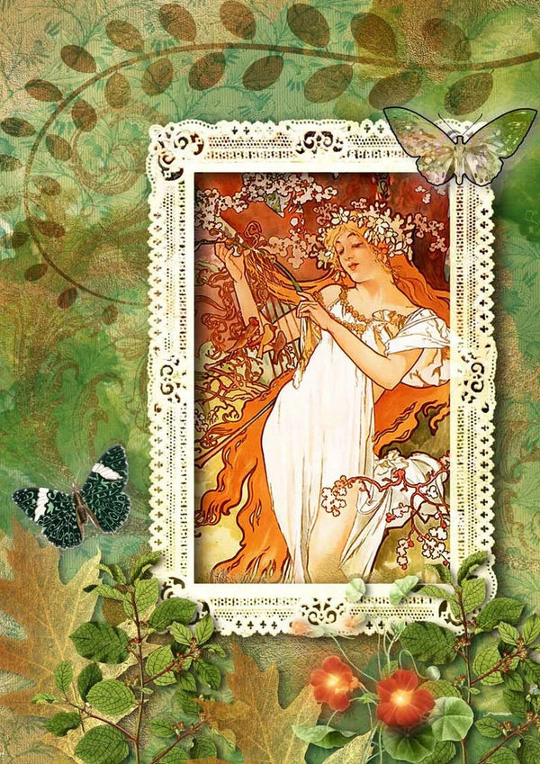 Decoupage Queen WOODLAND FRAMED MUCHA Girl A4 Rice Paper #dqrp0019 (Retired) LAST 4