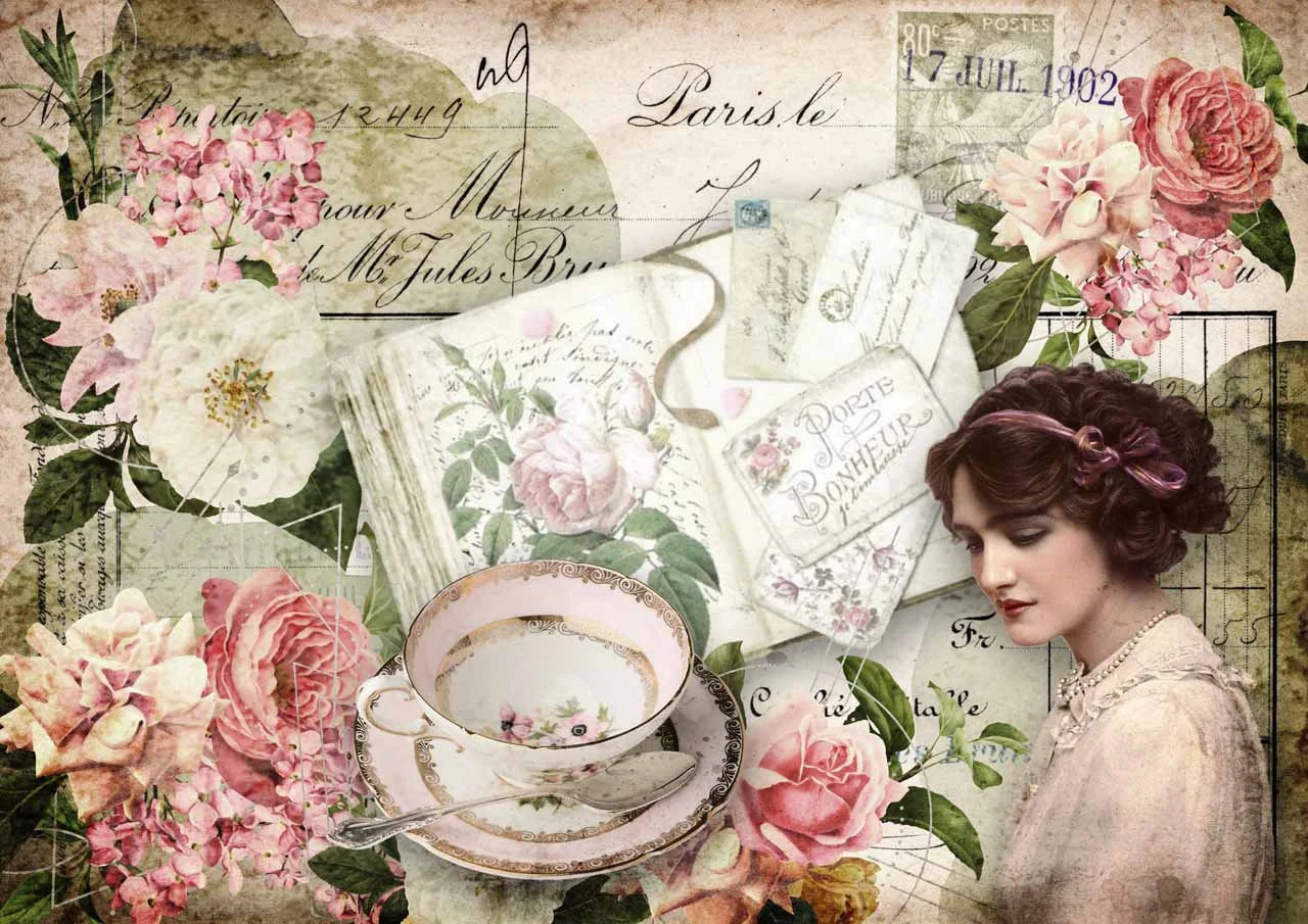 Decoupage Queen TEA TIME in PARIS A4 Rice Paper DQRP0234 (Retired)