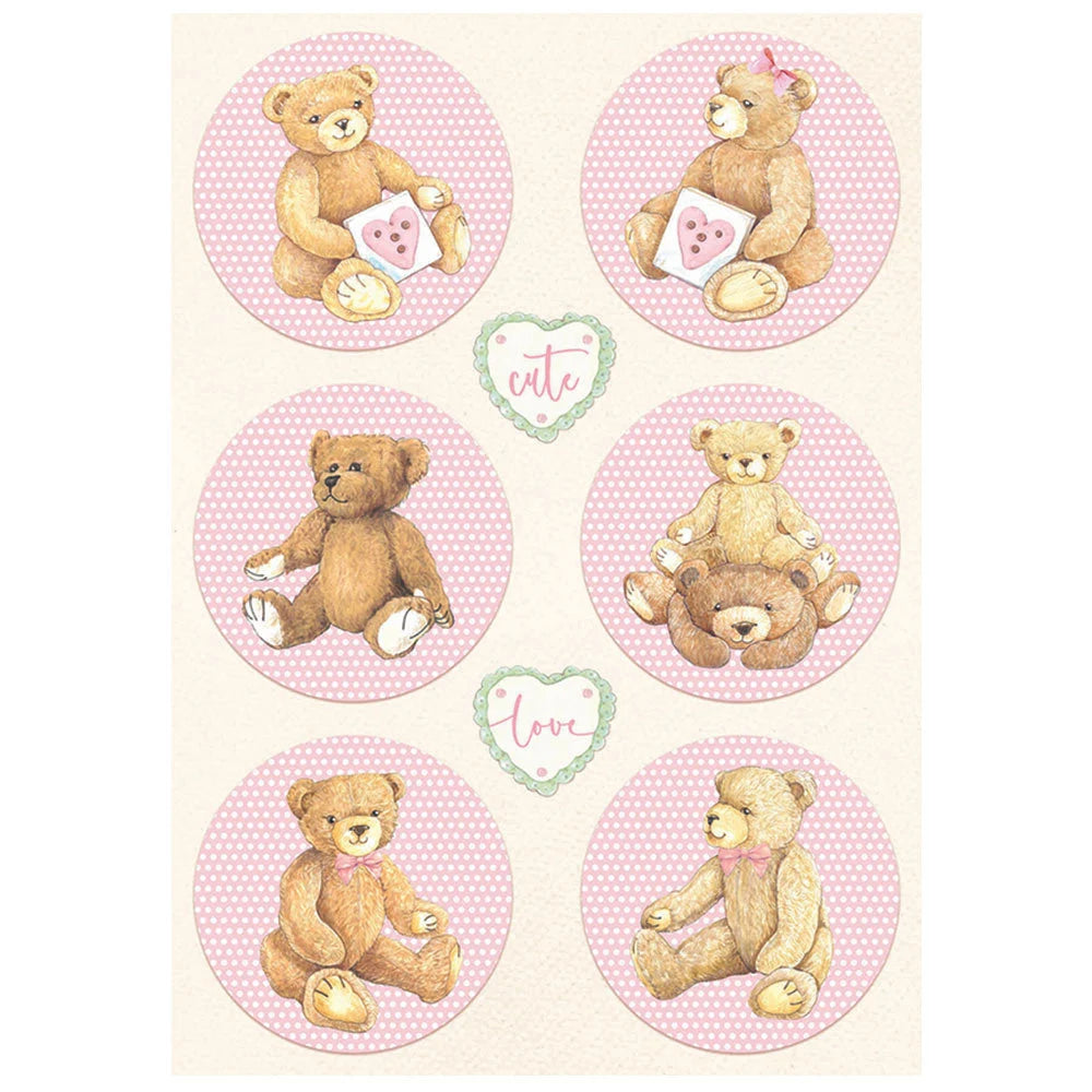 STAMPERIA Decoupage DayDream BEAR PINK Rice Paper A4 #DFSA4678 - last three