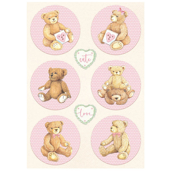 STAMPERIA Decoupage DayDream BEAR PINK Rice Paper A4 #DFSA4678 - last three