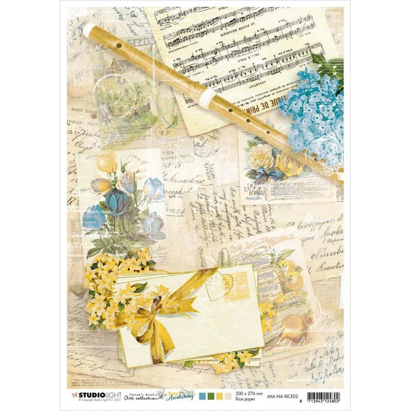 STUDIO LIGHT Flute Sheet Music Notes Decoupage Rice Paper A4 #JMANARICE02