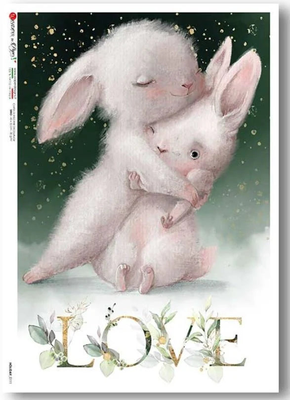 Paper Designs BUNNY LOVE HOLIDAY 0111 A4 Decoupage Rice Paper