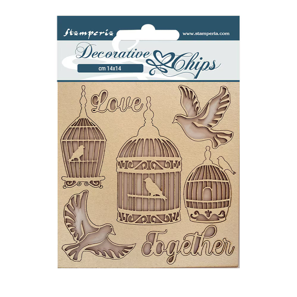 Stamperia Decorative Chips Garden of Promises OUR LOVE, DREAMS 5.5