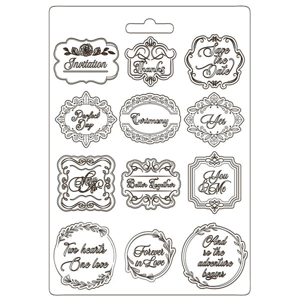 Stamperia Soft Mould A4 YOU and ME PLATES Cold Pour Mixed Media Resin #K3PTA4537
