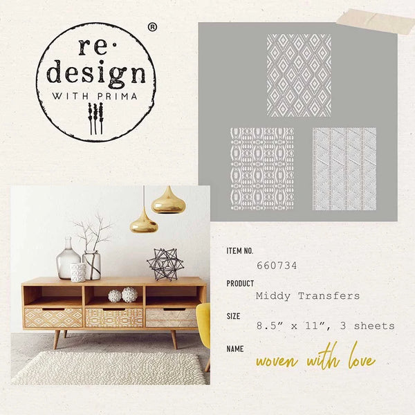 re-design Prima WOVEN WITH LOVE 8.5 x 11 Decor Transfers 3 sheets #660734