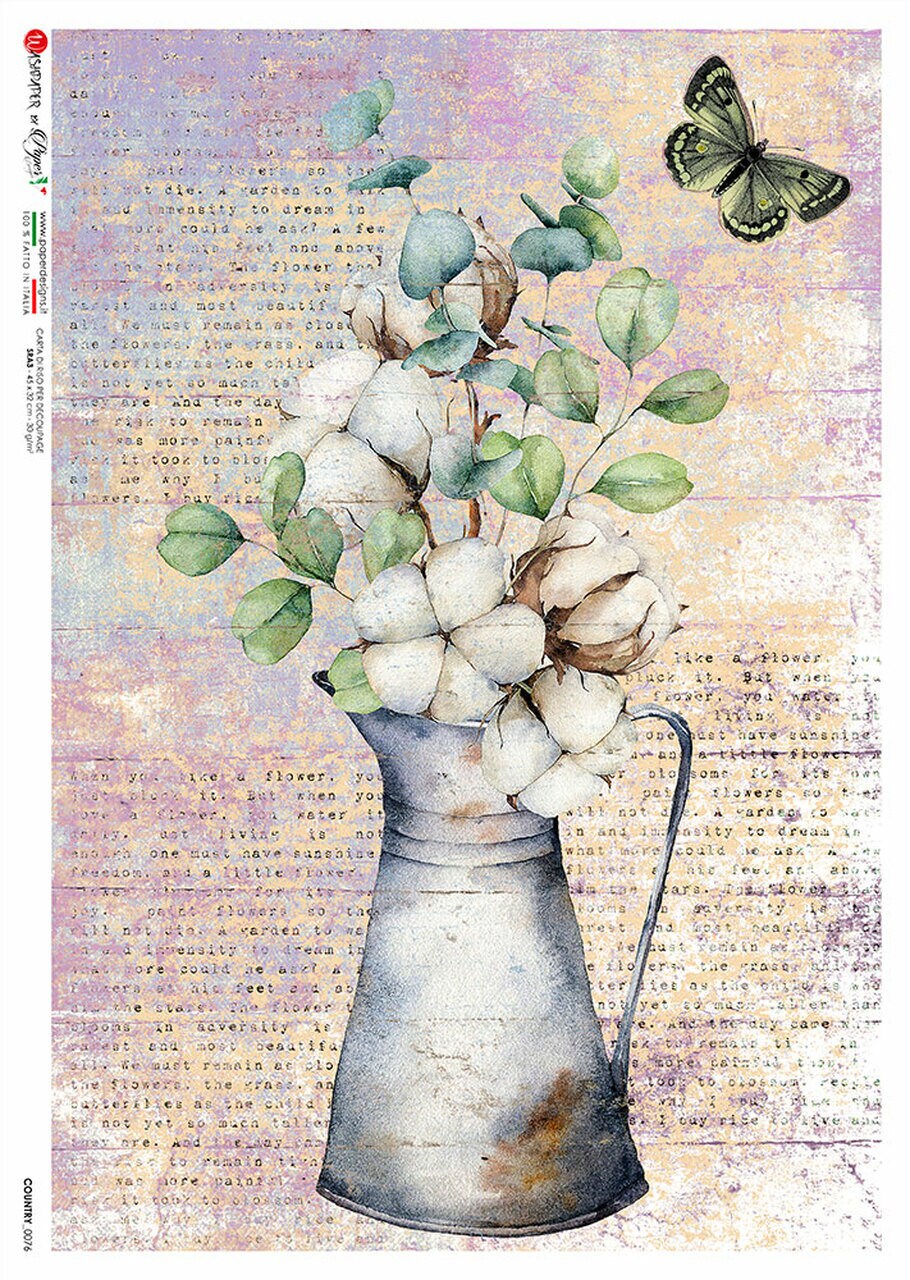 Paper Designs WHITE FLOWERS in a VASE A4 Decoupage Rice Paper COUNTRY0076