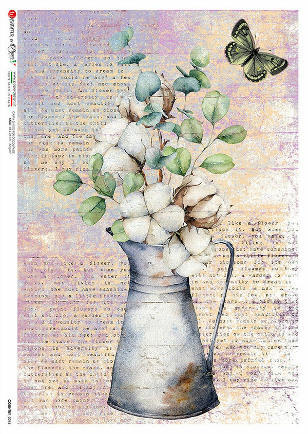 Paper Designs WHITE FLOWERS in a VASE A4 Decoupage Rice Paper COUNTRY0076