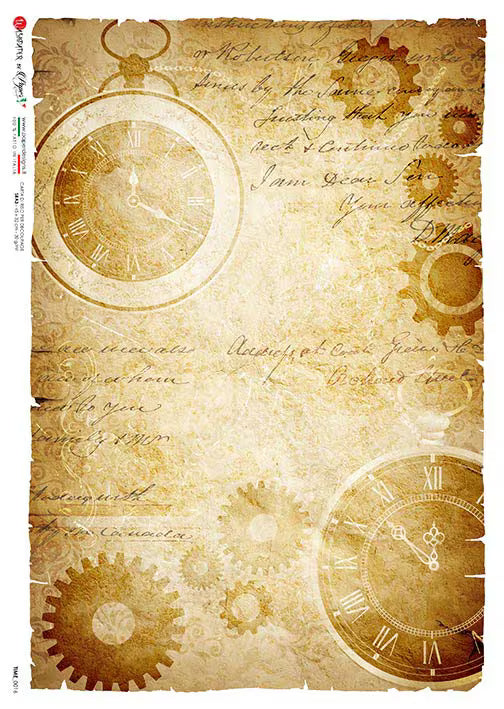 Paper Designs TIME A4 Decoupage Rice Paper Decoupage Junk Journals TIME 0016