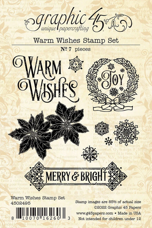 G45 Graphic 45 WARM WISHES Clear Stamp Set 7 pieces #4502495