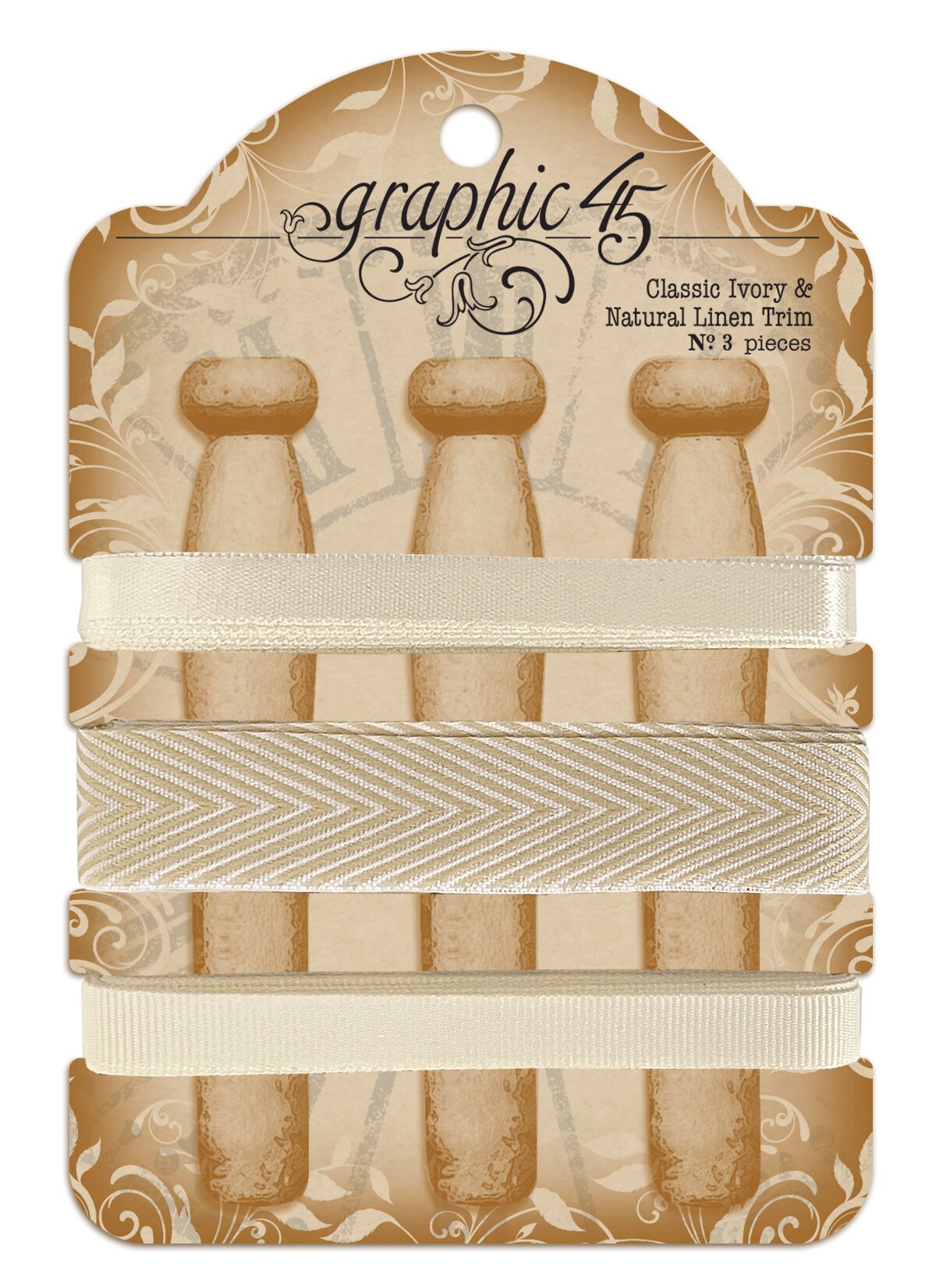 G45 Graphic 45 MAY ARTS RIBBON Classic Ivory and Natural Linen Trim 9 yards #4502289