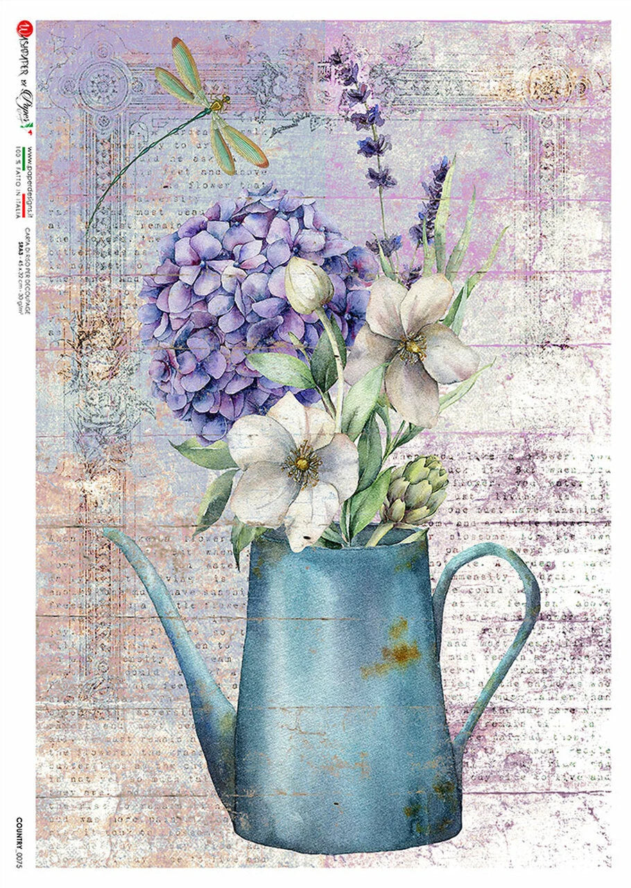 Paper Designs PURPLE FLOWERS in a VASE A4 Decoupage Rice Paper #COUNTRY0075