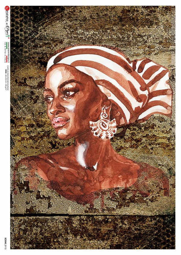 Paper Designs GIRL WOMAN with Headwrap A4 Decoupage Rice Paper  SCENE_0115