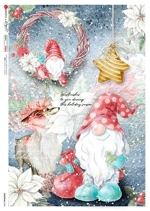 Paper Designs CHRISTMAS GNOMES A4 Decoupage Rice Paper #CHRISTMAS  0328