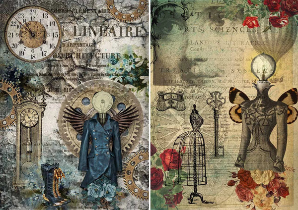 Decoupage Queen STEAMPUNK SISTERS A4 Rice Paper dqrp0256  Retired 7.20.24