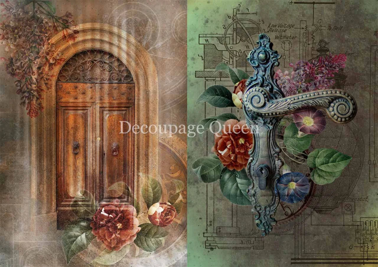 Decoupage Queen THROUGH THE DOOR Dainty and the Queen A4 Rice Paper DQRP0279