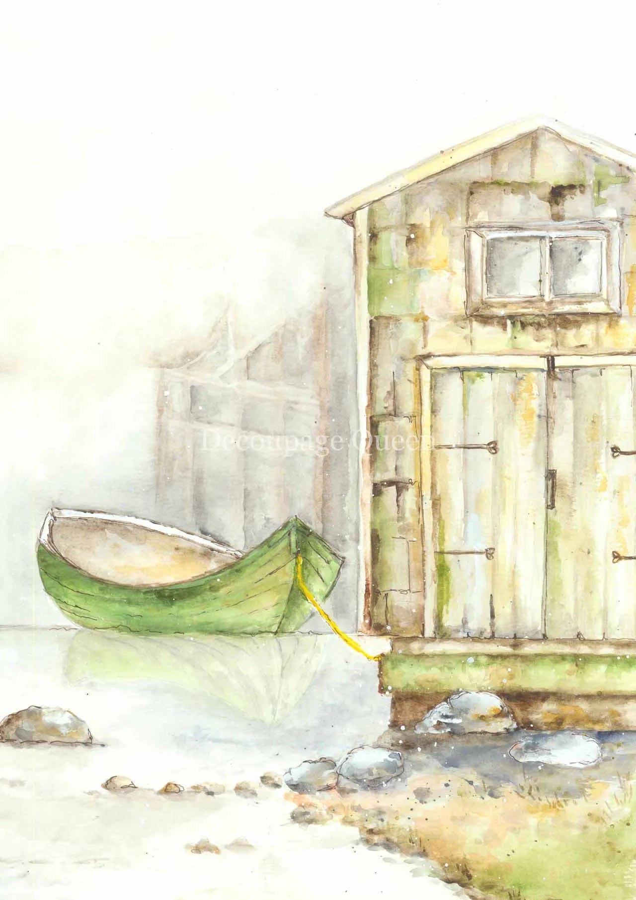 Decoupage Queen Ellen J Goods MORNING BOAT HOUSE A4 Rice Paper DQRP_0297 (Retired)