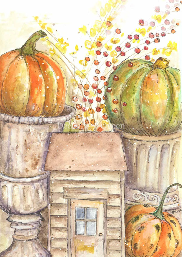Decoupage Queen Ellen J Goods COTTAGE PUMPKINS A4 Rice Paper DQRP0296 (Retired)