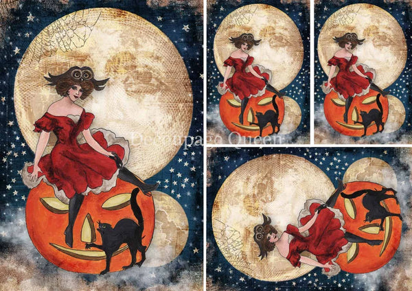 Decoupage Queen Halloween VINTAGE WITCH MINIS A4 Rice Paper DQRP_0310  Retired 7.20.24