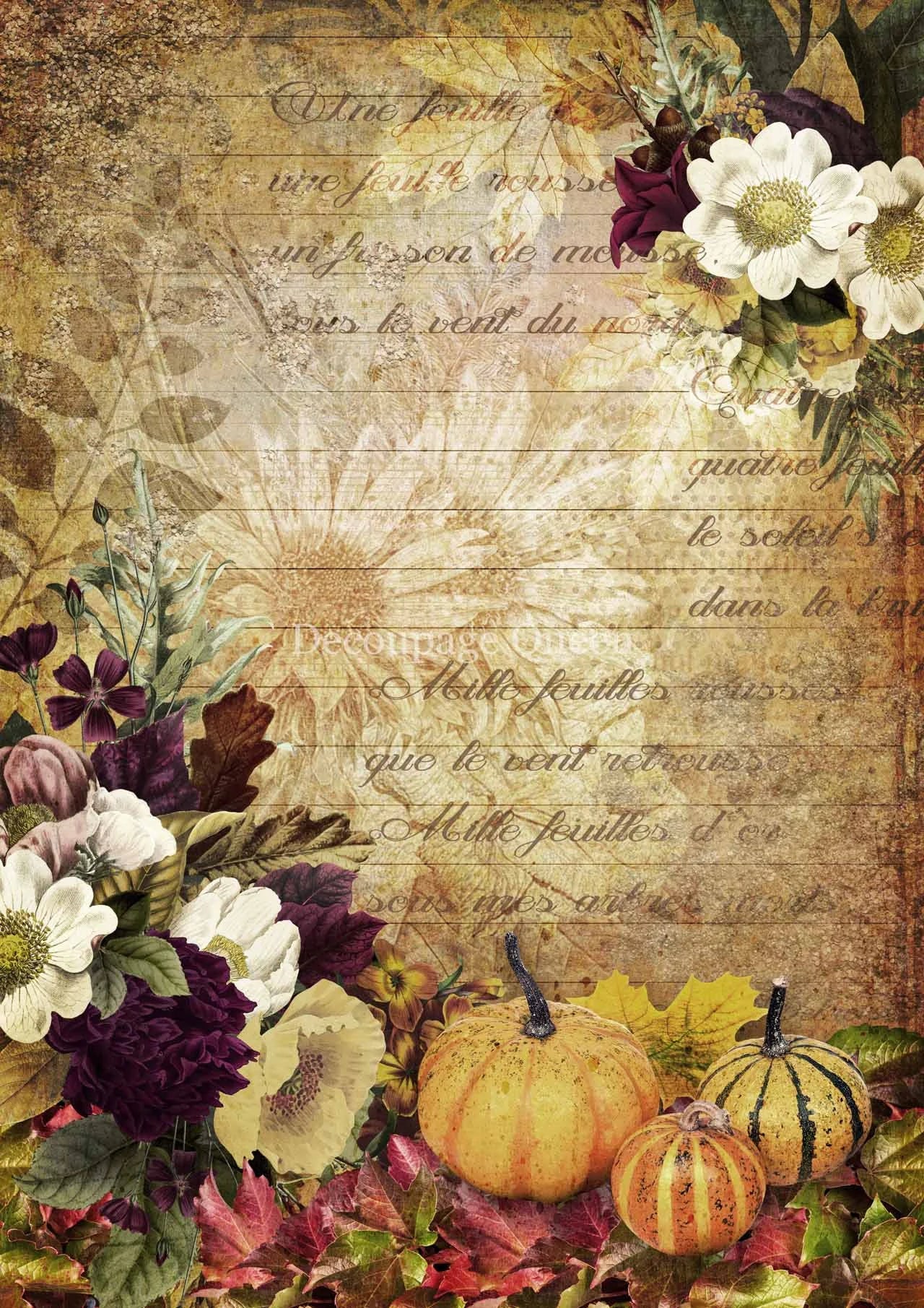 Decoupage Queen AUTUMN MESSAGE A4 Rice Paper DQRP_0330  (Retired 2.25)