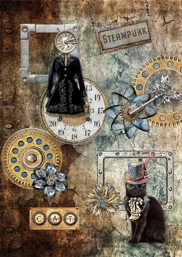 Decoupage Queen STEAMPUNK COOL CAT A4 Rice Paper DQRP_0344 (Retired)