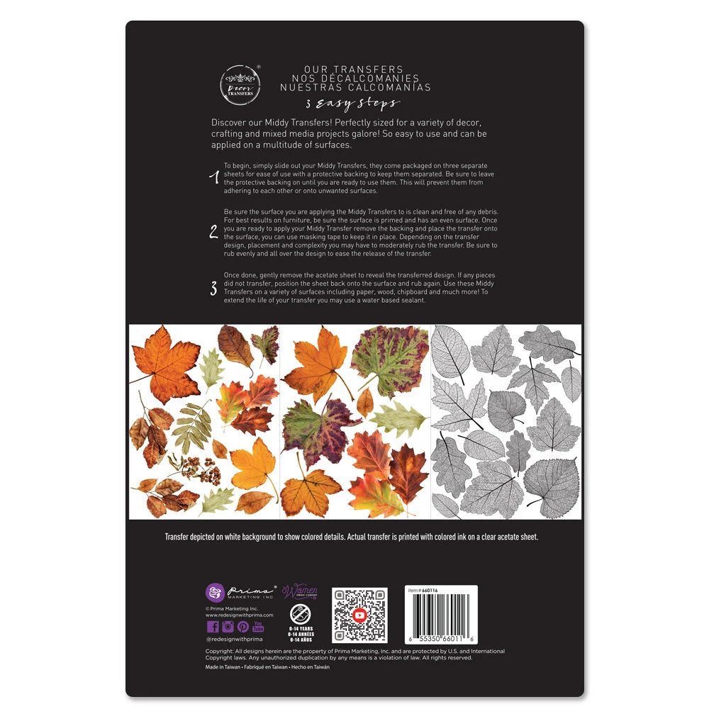 Re-design with Prima CRUNCHY LEAVES FOREVER 8.5 x 11 Decor Transfers 3 sheets #660116