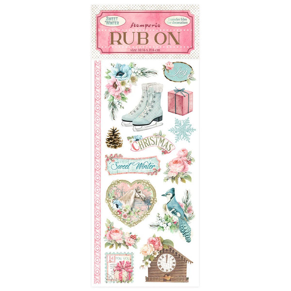 Stamperia SWEET WINTER Pink Christmas Rub On 4" x 8.5"  #DFLRB09