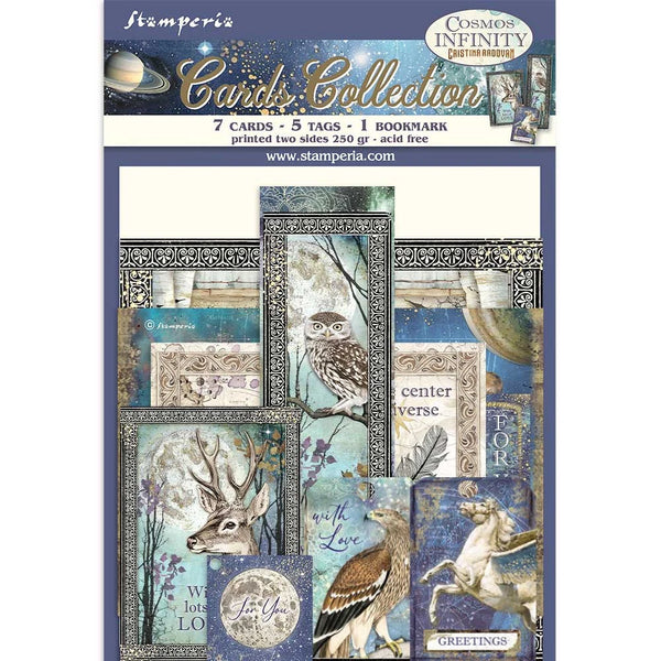 Stamperia COSMOS INFINITY 7 Cards 5 Tags 1 Bookmark Ephemera #SBCARD12