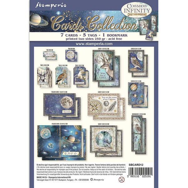 Stamperia COSMOS INFINITY 7 Cards 5 Tags 1 Bookmark Ephemera #SBCARD12