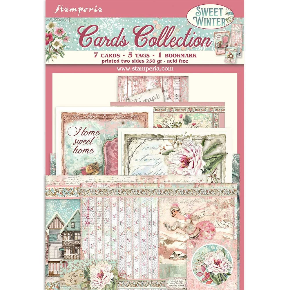 Stamperia SWEET Winter Pink Christmas 7 Cards 5 Tags 1 Bookmark Ephemera #SBCARD13