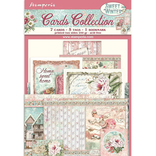 Stamperia SWEET Winter Pink Christmas 7 Cards 5 Tags 1 Bookmark Ephemera #SBCARD13