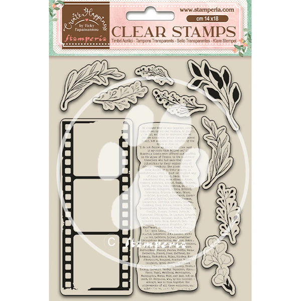 Stamperia Create Happiness LEAVES and MOVIE FILM Acrylic Stamps #WTK164