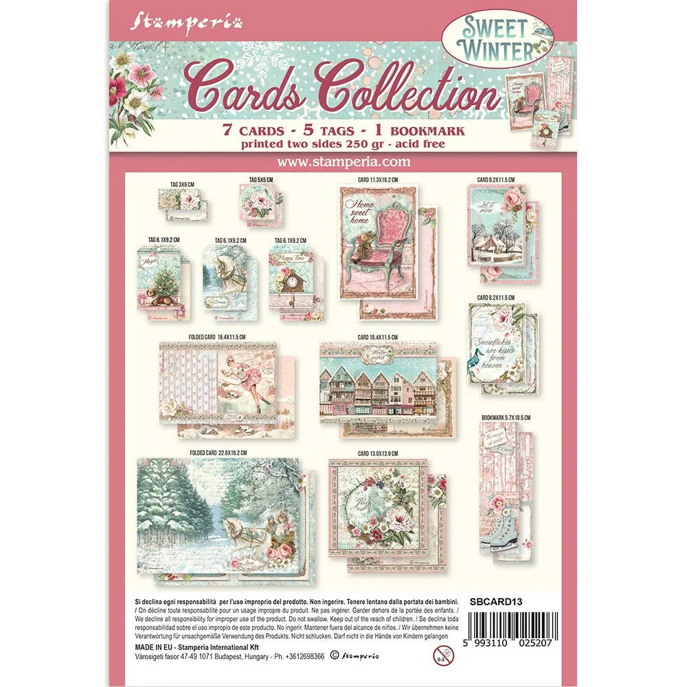 Stamperia SWEET Winter Pink Christmas 7 Cards 5 Tags 1 Bookmark Ephemera #SBCARD13