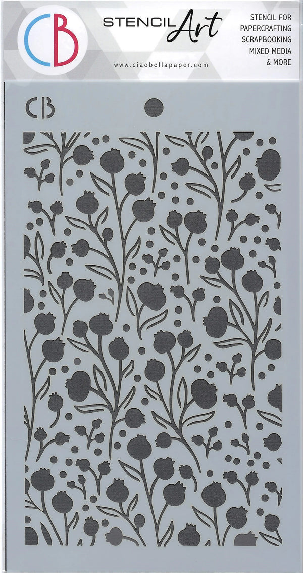 Ciao Bella WINTER BERRIES Texture Stencil 5" x 8"  #MS060