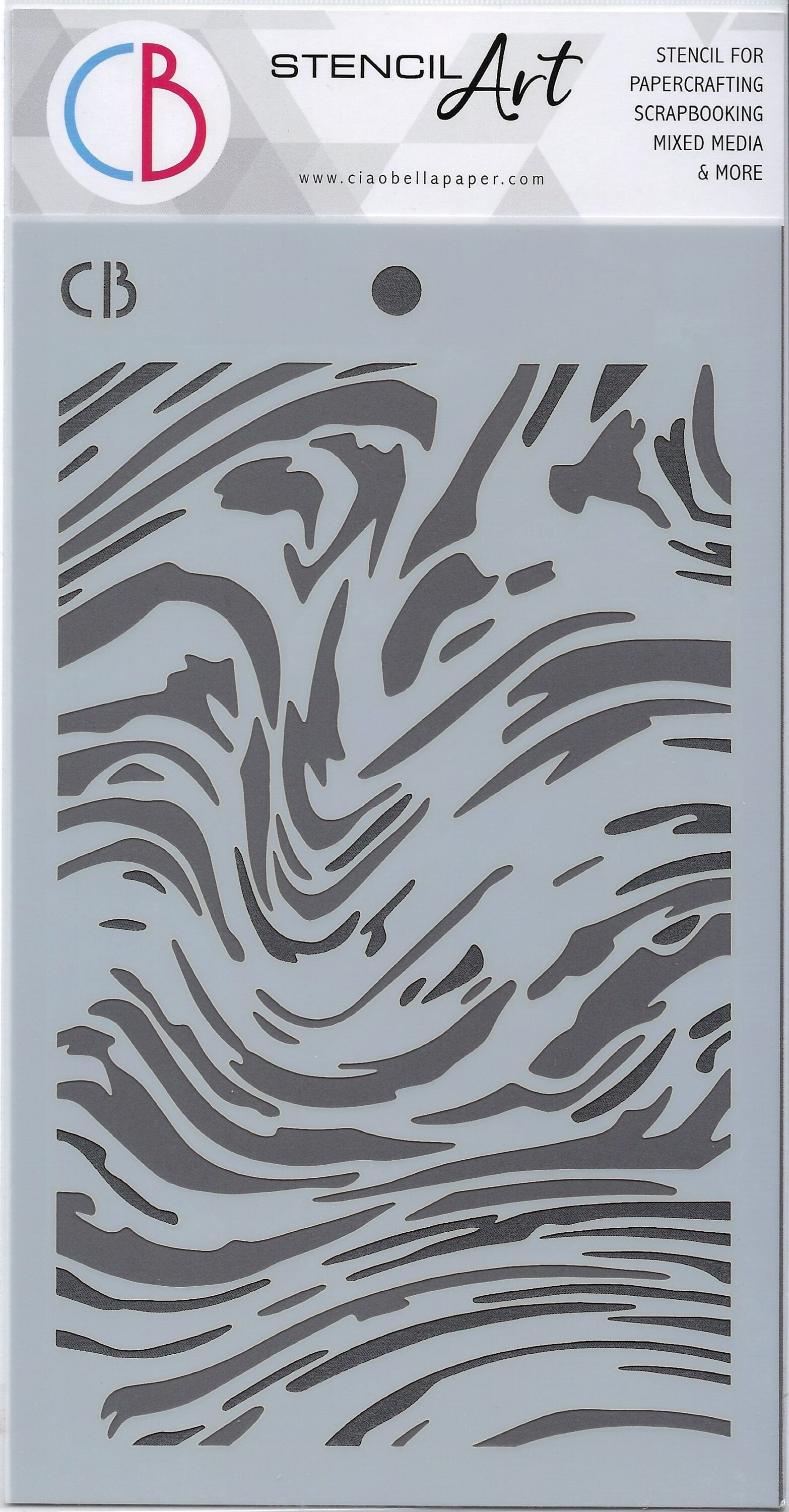 Stencil with wavy pattern on a gray background, featuring the brand 'CB'.