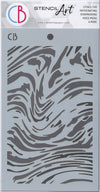 Stencil with wavy pattern on a gray background, featuring the brand 'CB'.