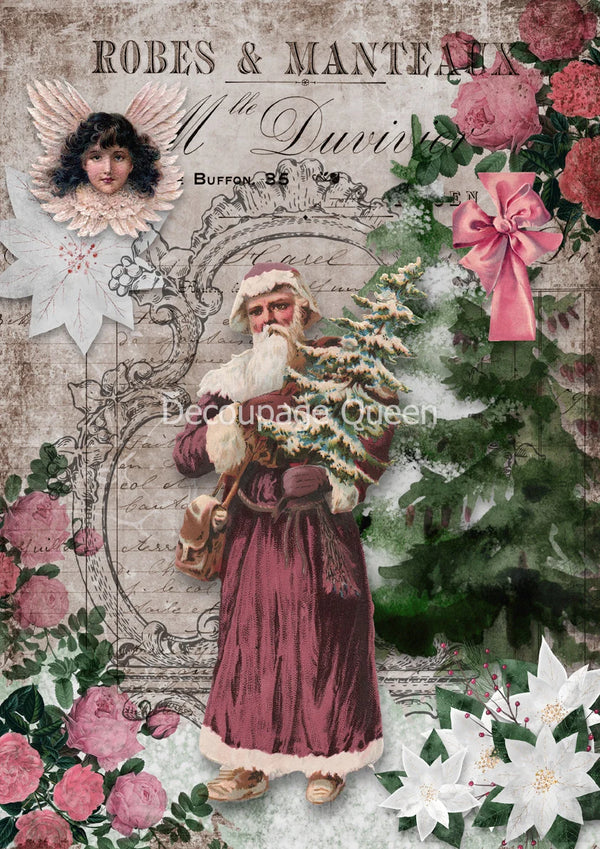 Decoupage Queen SHABBY SANTA CHRISTMAS A4 Rice Paper DQRP_0369  (Retired 2.25)