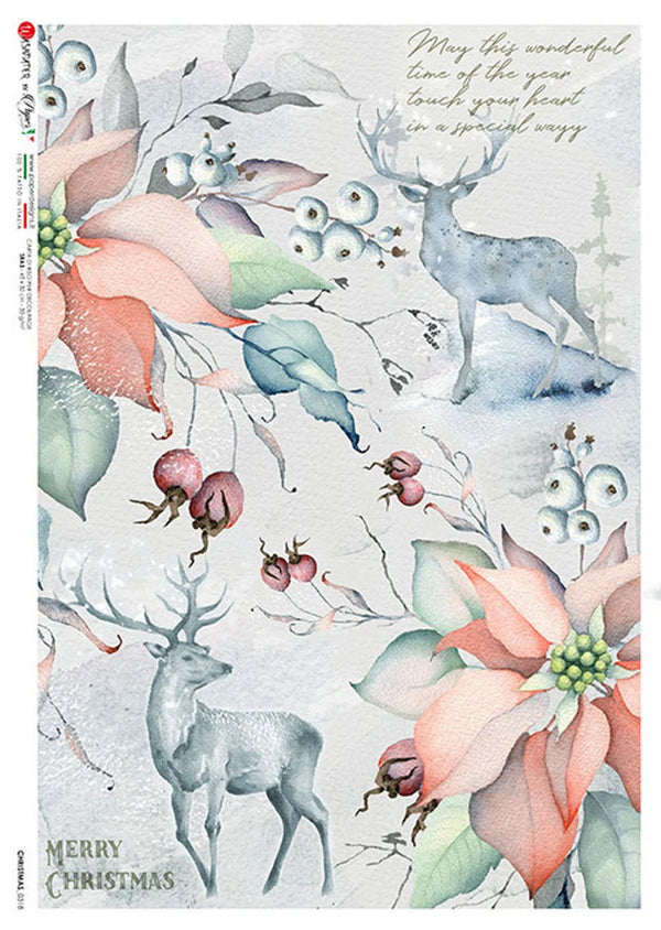 Paper Designs CHRISTMAS DEER A4 Decoupage Rice Paper #CHRISTMAS0318