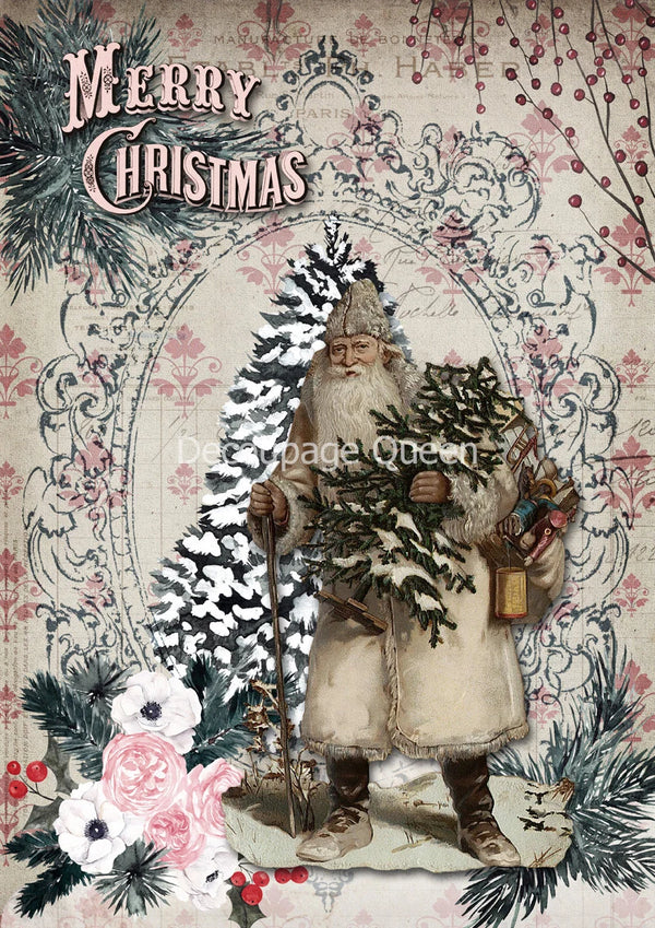 Decoupage Queen SHABBY PINK CHRISTMAS A4 Rice Paper DQRP_0370  (Retired 2.25)