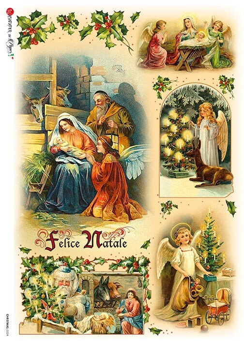 Paper Designs CHRISTMAS Nativity Felice Natale A4 Decoupage Rice Paper #CHRISTMAS 0224