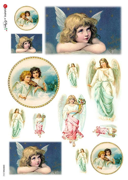 Collection of vintage-style angel illustrations with different poses and expressions.
