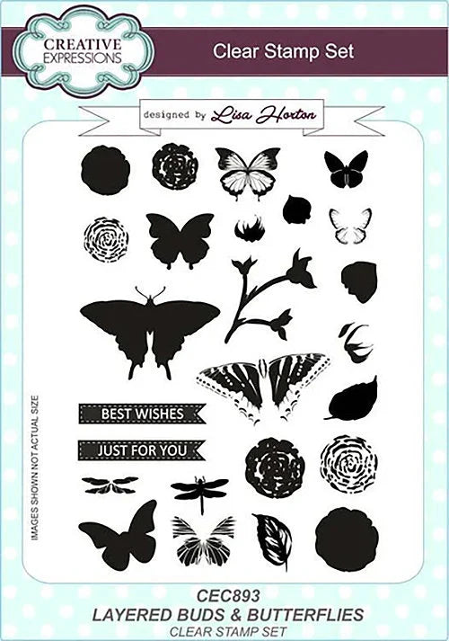 Creative Expressions LAYERED BUDS & BUTTERFLIES Clear A5 Stamp Set 25 pieces #CEC893