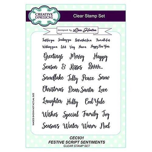 Creative Expressions FESTIVE SCRIPT SENTIMENTS Clear A5 Stamp Set 34 pieces #CEC931