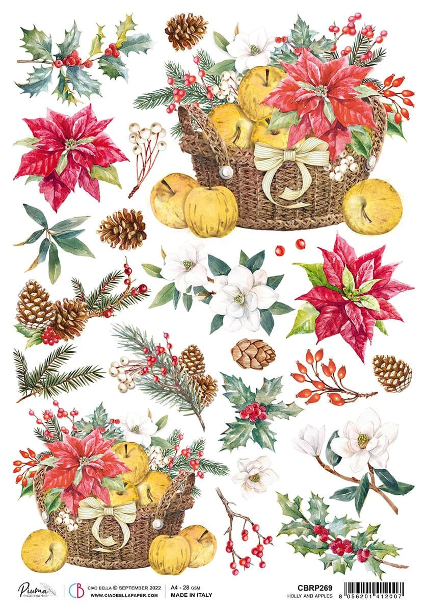Ciao Bella HOLLY AND APPLES Rice Paper A4 Mixed Media #CBRP269
