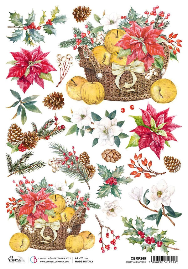 Ciao Bella HOLLY AND APPLES Rice Paper A4 Mixed Media #CBRP269