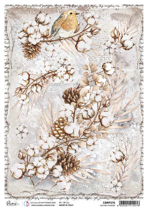 Ciao Bella COTTON FLOWERS Rice Paper A4 Mixed Media #CBRP276