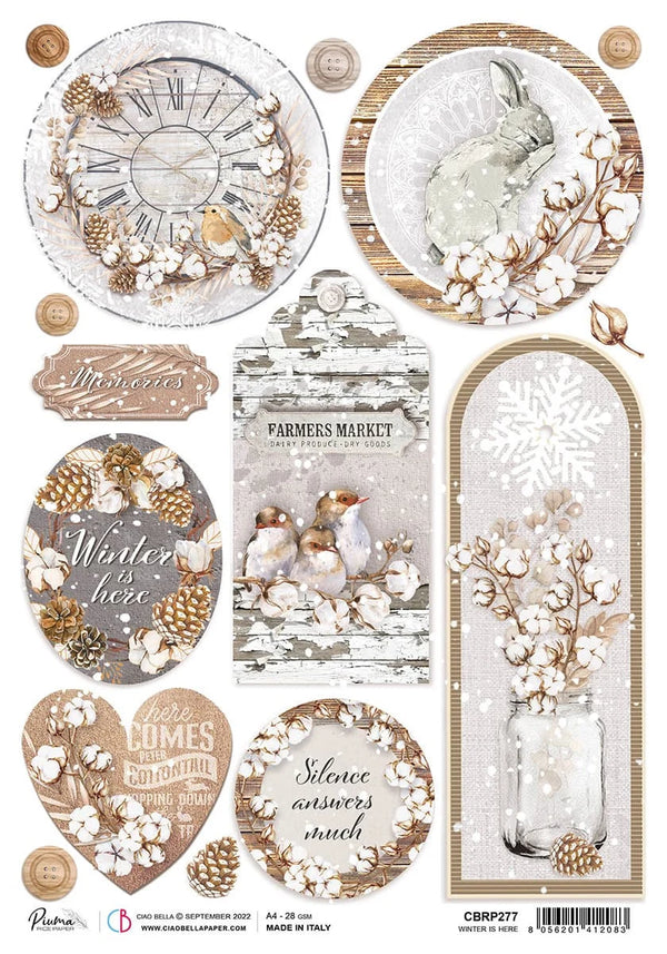 Ciao Bella WINTER IS HERE Rice Paper A4 Mixed Media #CBRP277