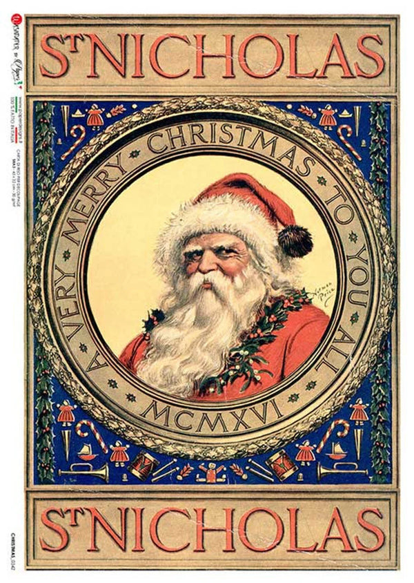 Paper Designs ST. NICHOLAS Portrait A4 Decoupage Rice Paper #CHRISTMAS0342